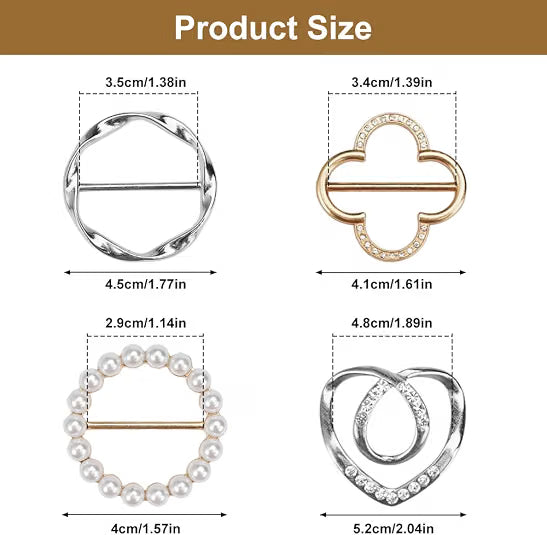 4PCS Women’s Scarf Ring Clips, Metal Round T-Shirt Tie Buckles, Stylish Shirt Knot Clips for Dresses, Scarves and Clothing Corners
