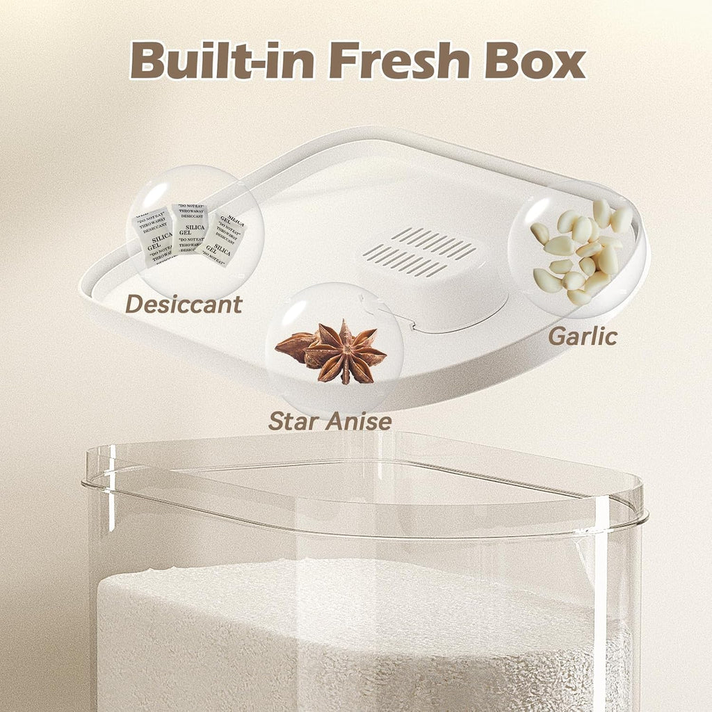 Rice Dispenser, 22-25 Lbs, Airtight Rice Container, Measuring Cup