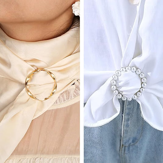 4PCS Women’s Scarf Ring Clips, Metal Round T-Shirt Tie Buckles, Stylish Shirt Knot Clips for Dresses, Scarves and Clothing Corners