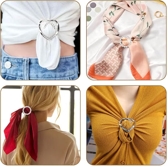 4PCS Women’s Scarf Ring Clips, Metal Round T-Shirt Tie Buckles, Stylish Shirt Knot Clips for Dresses, Scarves and Clothing Corners