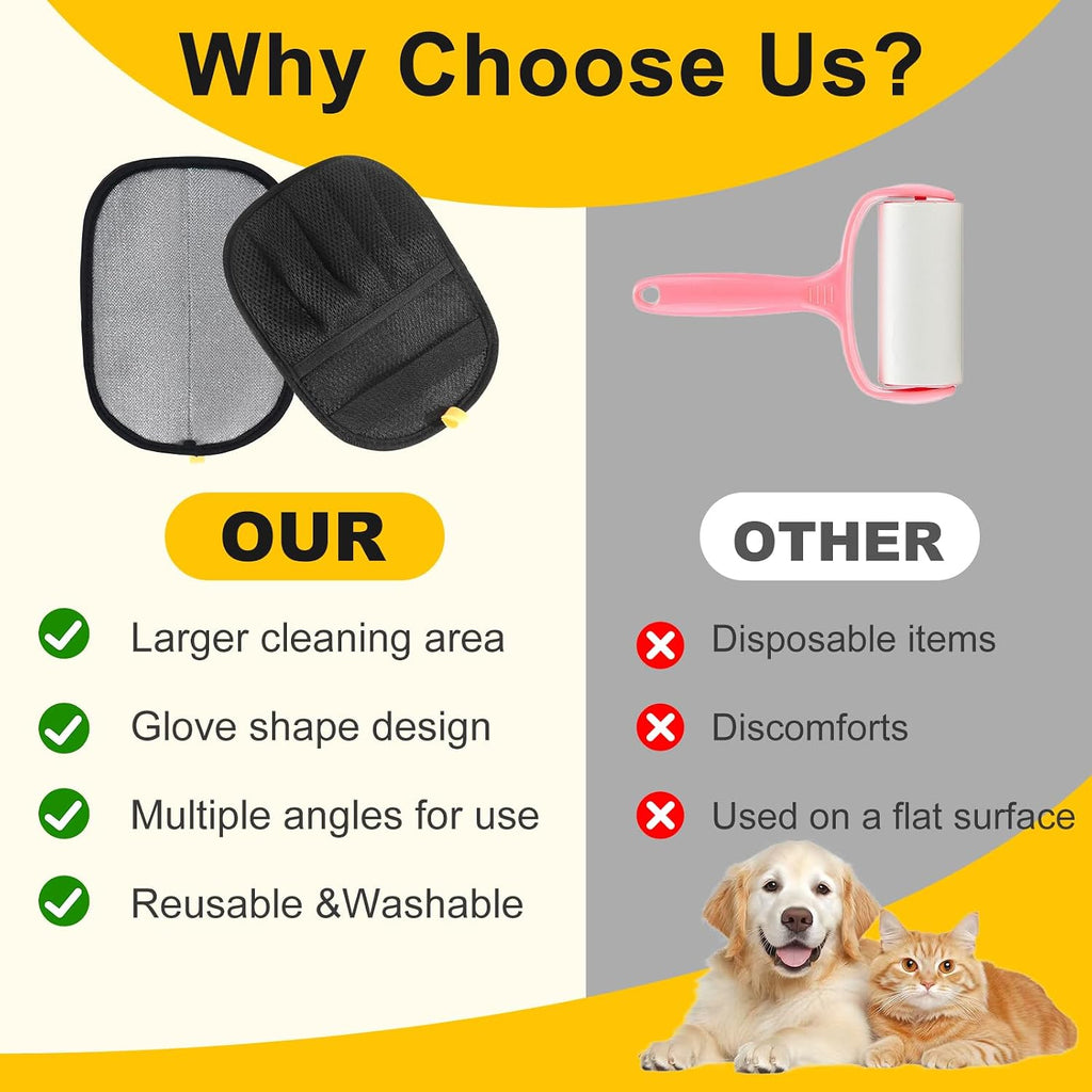 2-Pack Pet Hair Remover Gloves - Reusable Grooming Gloves for Dogs & Cats, Static Electricity Fur Removal Mitts for Furniture, Car, Clothing - Quick Dry Cleaning