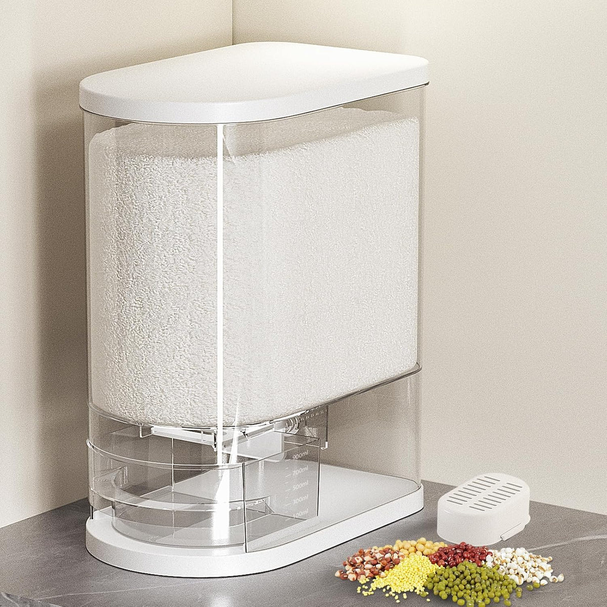 Rice Dispenser, 22-25 Lbs, Airtight Rice Container, Measuring Cup